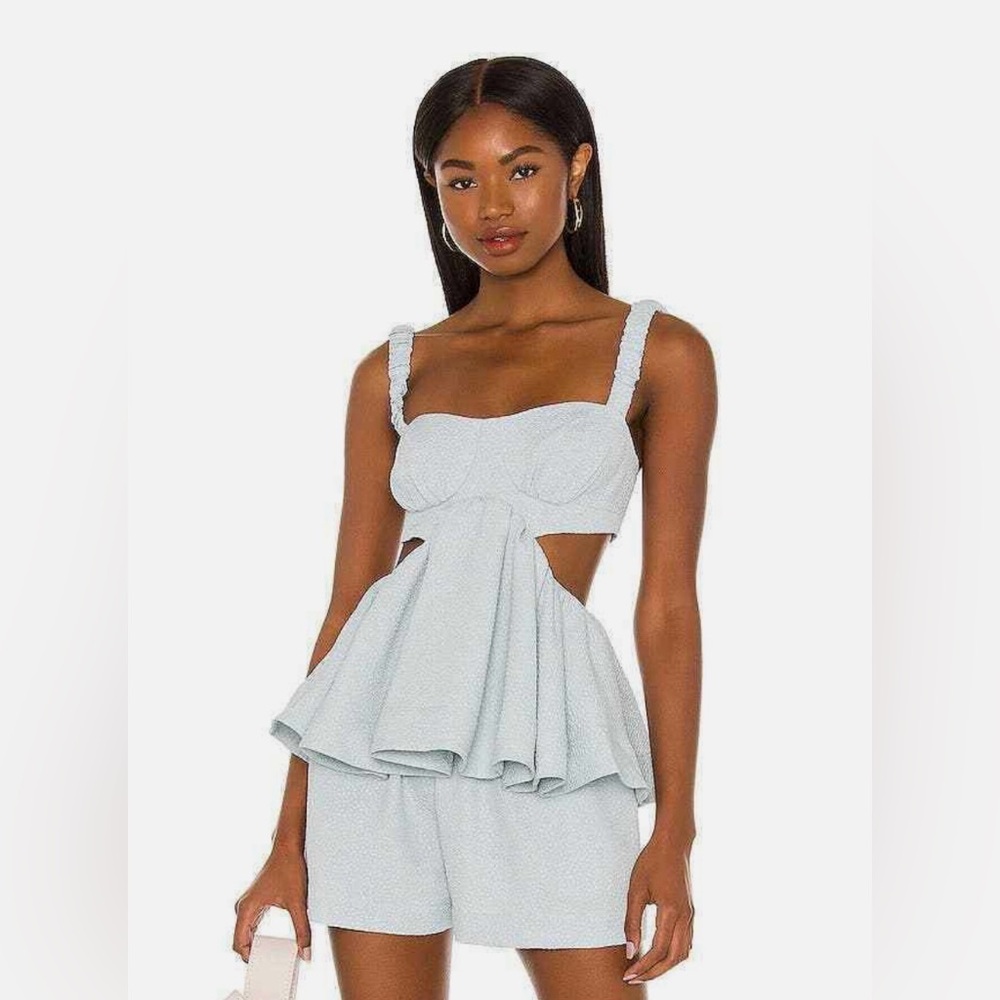 Revolve LPA Hunter Cut-Out Corset Top Sleeveless Peplum Ruffle Blouse Small Blue